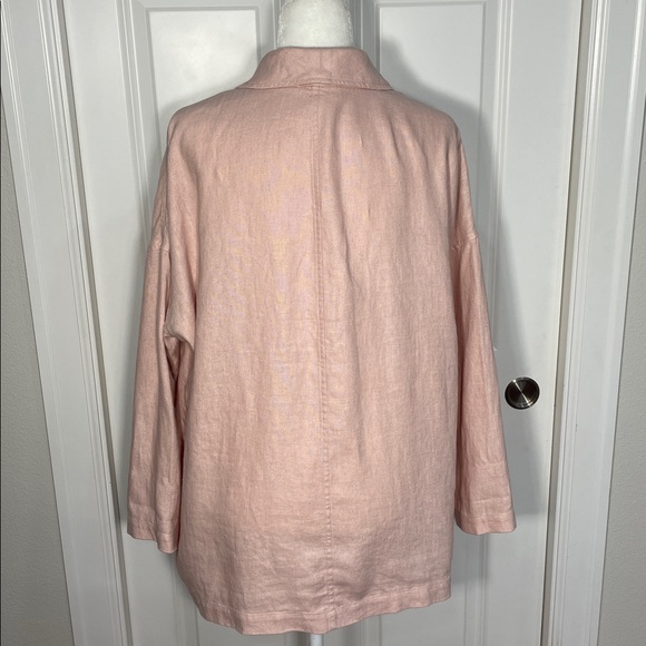 Eileen Fisher Organic Linen Cardigan Small Shawl Collar Open Front Pink Blazer - Picture 6 of 15
